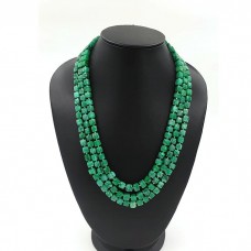 Emerald beryl box beads necklace 3 Layered Handmade Gemstone Beaded Necklace